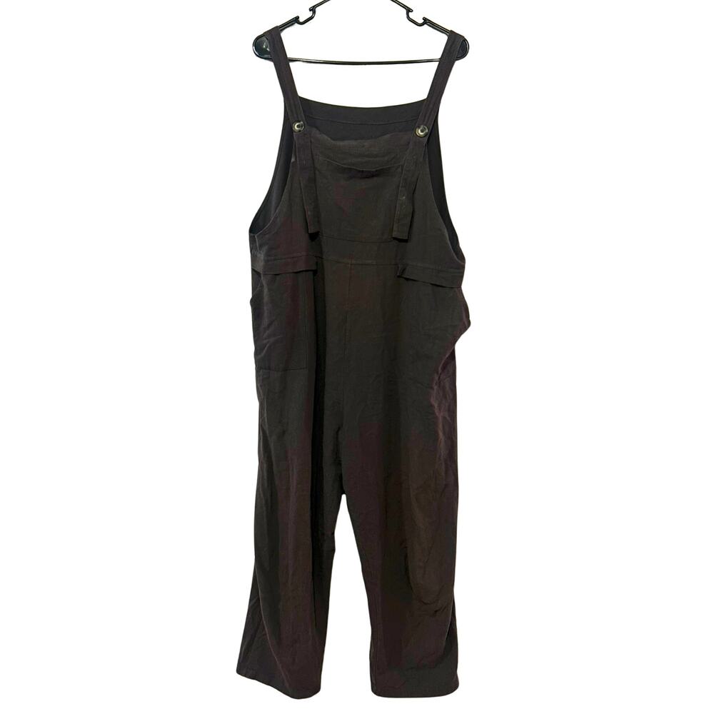 Oversized Gray Linen Blend Utility Overalls XL | Baggy Wide Leg Workwear Boho - Picture 1 of 7